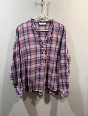 Womens Riders By Lee Plaid Shirt Pullover Size XL Multicolor